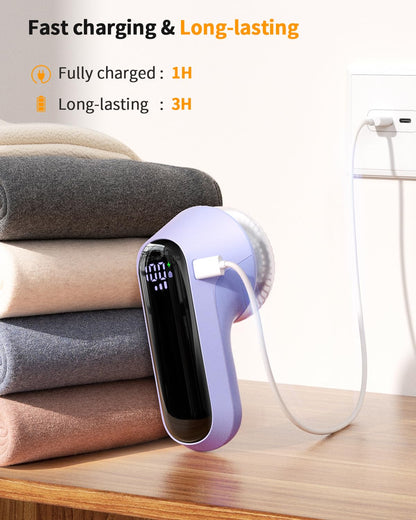 Fabric Shaver, Rechargeable Lint Shaver with Digital Display, Electric Portable Sweater Shaver with 6-Leaf Blades and Safety Lock, 3-Speeds Lint Remover to Remove Pilling for Clothes, Couch （Purple）