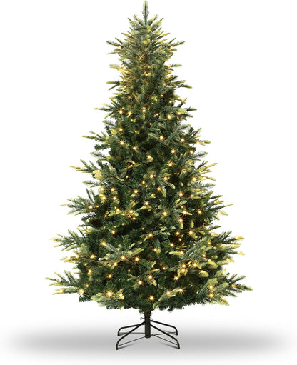 4.5ft Pre-lit Artificial Christmas Tree,Spruce Prelit Christmas Trees for Home,Office,Party Thickened PE&PVC Branch Tips & UL Listed Lights Incandescent Warm White,Fire-Resistant Automatic Branches