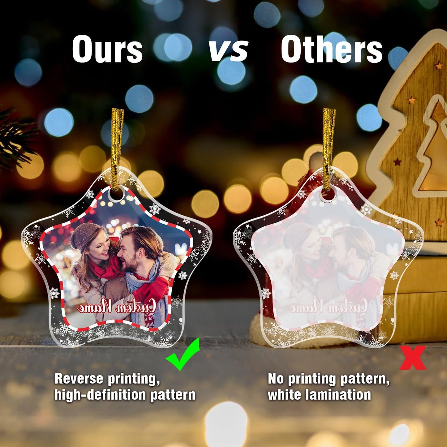 Personalized Christmas Ornaments, Crystal Custom Hanging Ornaments, Decorative Photo Hanging Glass Pendant, Design Own Picture, Gifts for Christmas, Star Shape for Family/Friends