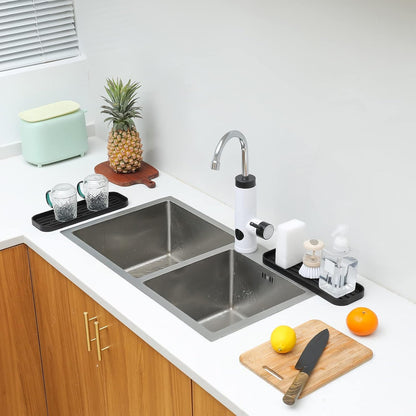 Silicone Kitchen Sink Organizer Tray for Multiple Usage,Eco-Friendly Sponges Holder for Kitchen Bathroom Counter or Sink,Dish Soap Dispenser,Scrubber,Bottle,Cup (Black, 12"×4")