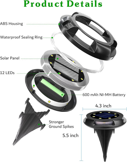 Biling Solar Pathway Lights - 8 Pack Multi Color Outdoor Uplight Sidelight Ground Lights for Yard Walkway Garden Halloween Decorations