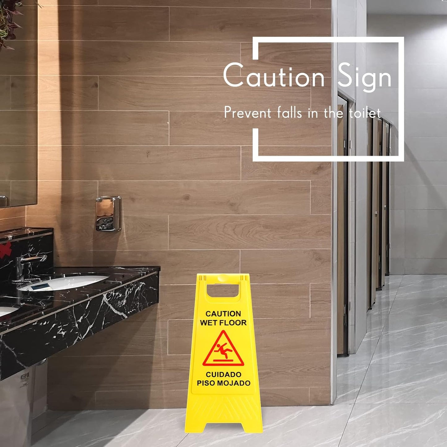 Macarrie 20 Pack Caution Wet Floor Sign Yellow Wet Floor Double Sided Signs Cuidado Piso Mojado Foldable Bilingual Alert Sign for Commercial Use Indoors Outdoors, 11.5 x 23.62 Inches