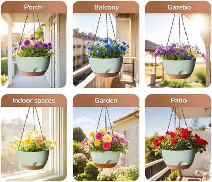 12 Inch Hanging Baskets for Plants Outdoor, Hanging Planters for Indoor Outdoor Plants, Hanging Planter with Self Watering, Hanging Flower Pots (Green)