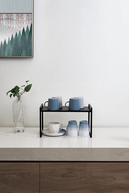 Nxconsu 2Pack Cabinet Shelves Stackable Organizer Rack Riser for Kitchen Cabinet Pantry Cupboard Counter Countertop Home Organization Storage Space Saver Heavy Duty Metal Nonslip Black Tall