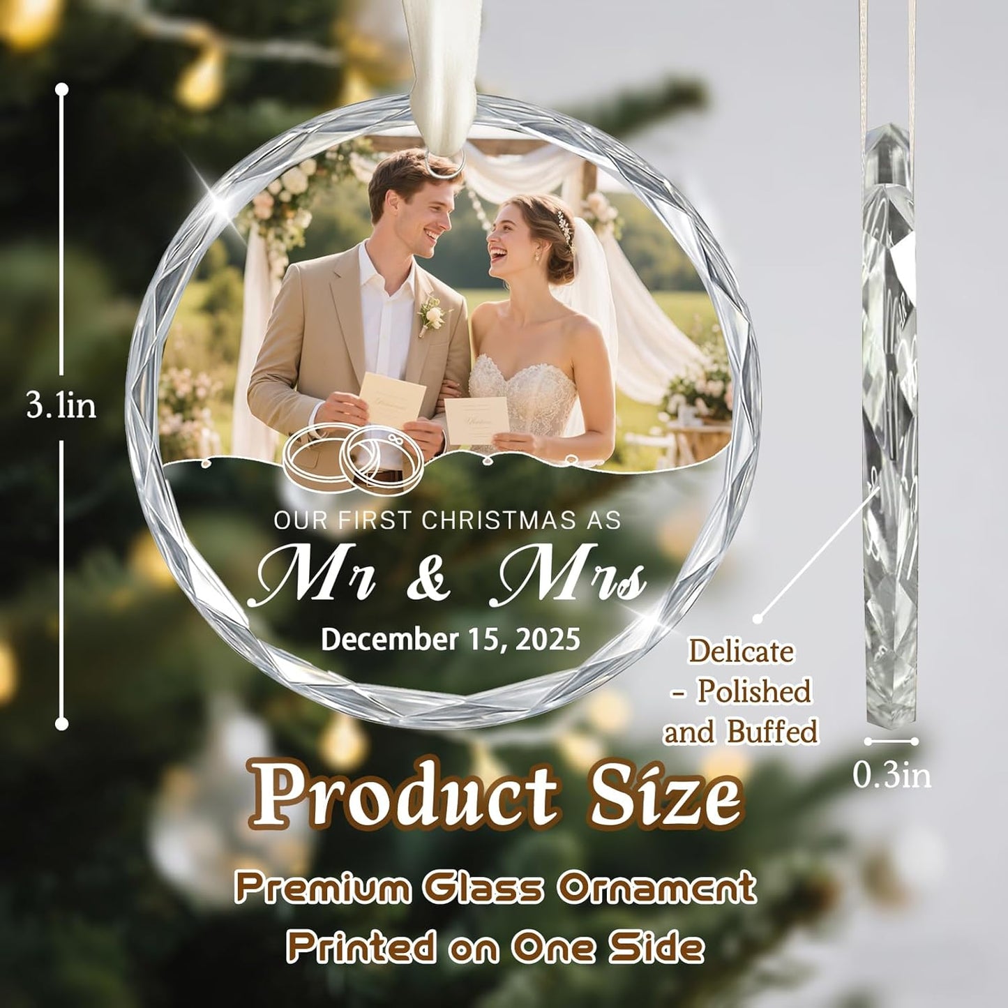 First Christmas Ornament 2025, Personalized Christmas Photo Crystal Glass Ornaments with Name or Date, Personalized Christmas Tree Decor Gifts for Family, Pet, Baby,or Newlyweds