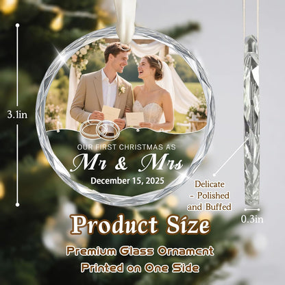 First Christmas Ornament 2025, Personalized Christmas Photo Crystal Glass Ornaments with Name or Date, Personalized Christmas Tree Decor Gifts for Family, Pet, Baby,or Newlyweds