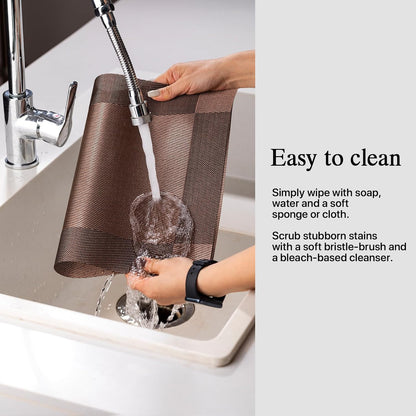 Placemats Set of 4 - Easy Clean Woven Vinyl Placemats for Dining Table, Indoor/Outdoor Place Mats, Washable PVC Table Mats（Brown Cube）