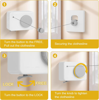 Retractable Clothesline Indoor/Outdoor, Anti-Sag for Drying Clothes Line Retracting Indoor/Outdoor, We Equipped This 13.8 Fts Laundry line Retractable with 4 Large Clips