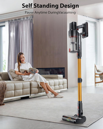 Cordless Vacuum Cleaner, 75Mins/48KPa/580W Self-Standing Vacuum Cleaners for Home, with Anti-Static&Anti-Tangle Brush, LED Touch Screen, Stick Vacuum for Carpets, Pet Hair, Hardwood Floors