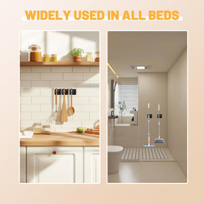 3 Pack Broom Holder Wall Mount,Stainless Steel Broom Holder with Hooks Screw, No Drill Self Adhesive Hanger Tool Rack Organizer for Closet Garage Laundry Room Kitchen Decor (Black) (3)