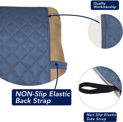 PureFit Reversible Quilted Sofa Cover, Water Resistant Slipcover Furniture Protector, Washable Couch Cover with Non Slip and Elastic Straps for Kids, Dogs (Small Recliner, Dark Blue/Light Blue)