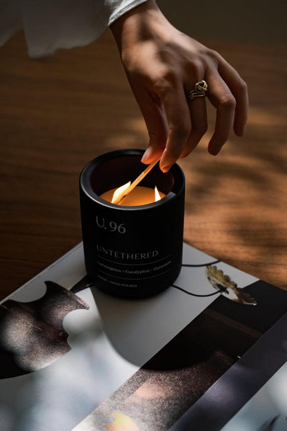 U.96 Luxury Scented Candle – Lemongrass, Eucalyptus & Amber | Hand-Poured in USA w/ 100% Natural Coconut & Apricot Wax | Double Wick, Long-Lasting Aromatherapy Candle for Home, Gift, & Rest (12.5 oz)