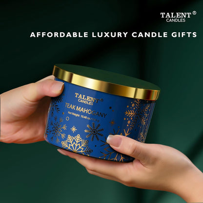 Christmas Candles, Large 3 Wick Jar Candles, Christmas Scented Candles Gifts for Women, Christmas Gift Ideas with Soy Wax Candles, Teak Mahogany