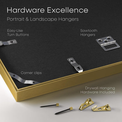 Homeforia 11x22 Newspaper Frame Gold, High End Metal 11 x 22 Picture Frame without Mat, 22x11 Thin Gold Poster Frames for Wall, 11 by 22 inches Display Photo Frames, Tempered Glass, Wall Kit, Set of 1