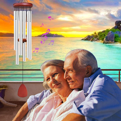 Large Aluminium Wind Chimes Outside, Soothing Melodic Memorial Sympathy Wind Chime, Suitable Outdoor Garden Decor, Gift for Mom Women Neighbors (Silver Wind Chimes-36)