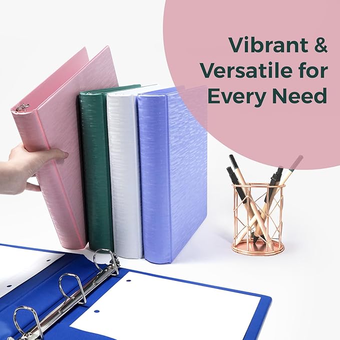 POPRUN 3 D Ring Binder 1 Inch, PVC-Free, Holds 225 Sheets of 8.5 x 11 Paper, Extra Durable Organizer with 2 Pockets for School & Office, Heavy-Duty, 2 Pack, Cornflower Purple