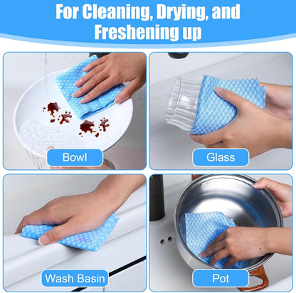 JIEYAO 300 Pcs Disposable Dish Cloths, Non-Woven Cleaning Towels Reusable Kitchen Handy Wipes 15.7x13.7 Inch Blue Disposable Rags for Kitchen Bathroom Office Household Cleaning