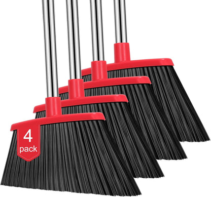 NACENA Heavy Duty Broom, 55 Inch Long Handle Outdoor Large Angle Brooms, Commercial Broom for Sweeping Indoor, for Home Garage Kitchen Office Courtyard Lobby Patio Lawn Concrete, 4 Pack (Black&Red)