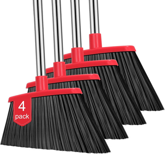 NACENA Heavy Duty Broom, 55 Inch Long Handle Outdoor Large Angle Brooms, Commercial Broom for Sweeping Indoor, for Home Garage Kitchen Office Courtyard Lobby Patio Lawn Concrete, 4 Pack (Black&Red)