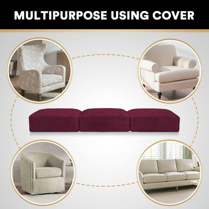 PrinceDeco Stretch Couch Cushion Covers Fitted Individual Seat Couch Slipcover Sets Velvet Fabric Soft Slip Cover for Chair Sofa Cushion Furniture Protector(Each Width Up to 29.5",Burgundy)