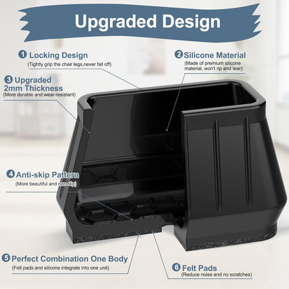 24PCS Rectangular Chair Leg Floor Protectors for Hardwood Floors, Thicken Rubber Chair Leg Cap Covers, Non Slip Furniture Leg Pads to Protect Wood Tile Floors from Scratches and Reduce Noise