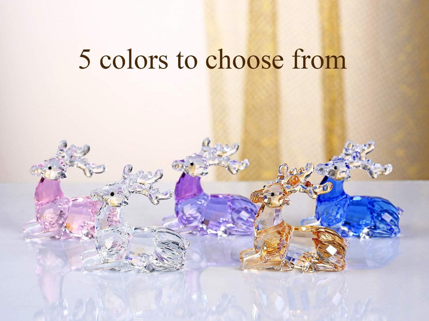 DOJOZ Crystal Deer Animals Lovely Elegant Craft Decorations for Home Ornaments Christmas Collectible Birthday Gifts Reindeer Figurines (Gold)