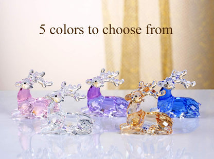 DOJOZ Crystal Deer Animals Lovely Elegant Craft Decorations for Home Ornaments Christmas Collectible Birthday Gifts Reindeer Figurines (Gold)