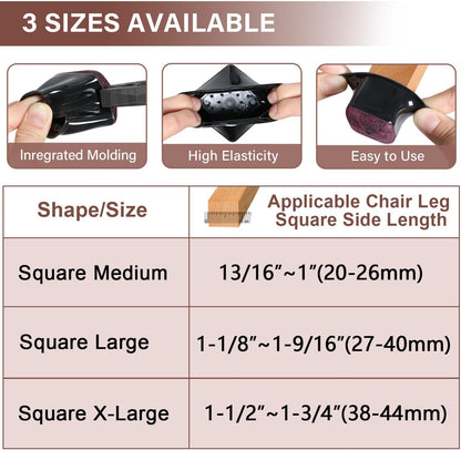 YOZON Chair Leg Floor Protector Chair Leg Protectors for Hardwood Floors Felt Furniture Pads Silicone Caps Anti-Scratch Reduce Noise Black-16 Pcs Square L Fit:1-1/8" ~ 1-9/16" (27-40mm)