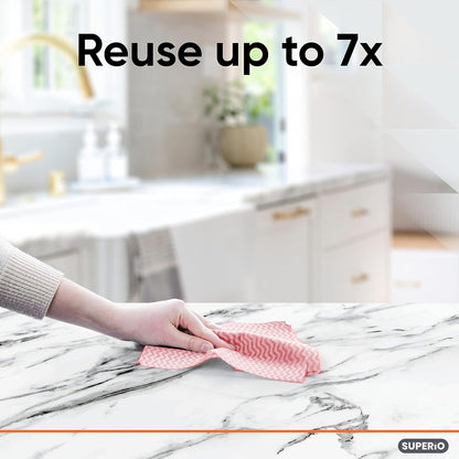 Superio Handy Wipes For Kitchen - Red Reusable Multi-Purpose Heavy-Duty Cleaning cloth for house, Bathroom, and office. Disposable Dish Towel (30)
