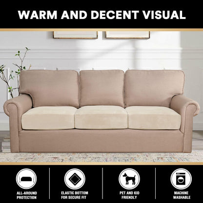 PrinceDeco Sectional Couch Cushion Covers 3 Pieces Velvet Separate Couch Cover Extra Large Stretch Sofa Slipcover Washable Furniture Protector for Sectional Sofa(Each Width Up to 40", Ivory)