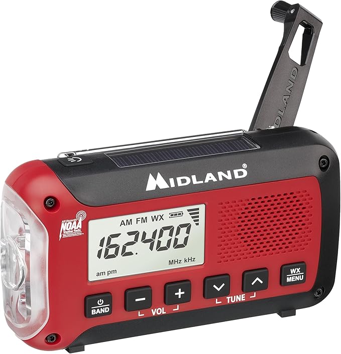 Midland ER50 Emergency Radio with Weather Alert and Flashlight - Hand Crank or Solar Power NOAA Weather Radio for Home or Travel with AM/FM Tuner