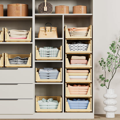 5 Pack Stackable Closet Storage Basket - Stackable Storage Bins, Multifunctional & Foldable Closet Organizer, Wardrobe Cupboard Space-Saving Hat Storage Drawer Organizer, Yellow