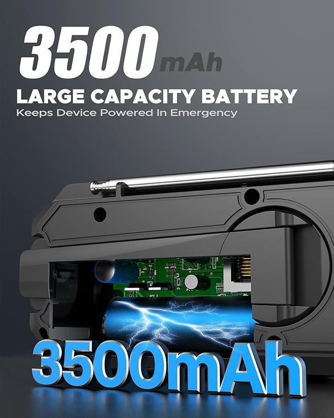 Emergency Weather Radio, Portable AM FM NOAA Radios with Crank SOS Alarm, 3500mAh Pocket Solar Emergency Supplies Gadgets for Men, Small Survival Gear for Home Office Hurricane Camping Hiking Outdoor