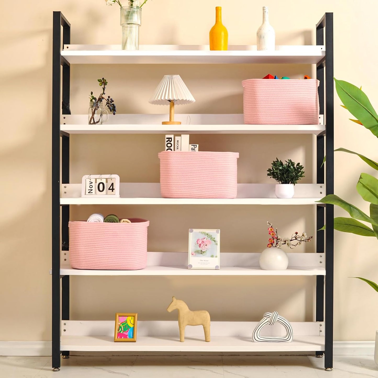 Storage Baskets for Organizing Shelves, Pink Basket for Nursery, Woven Cotton Rope Baskets for Storage, Towel Basket for Bathroom, 15"x11"x9.5", 3 Packs, Light Pink