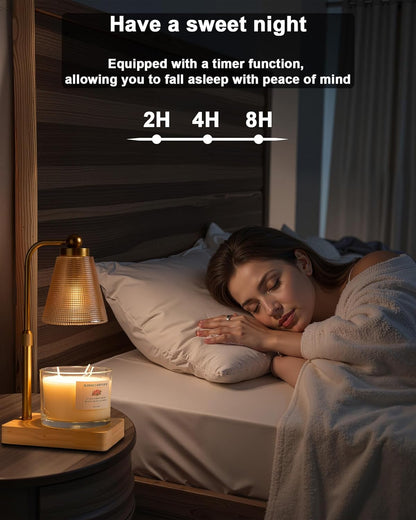 Candle Warmer Lamp - Electric Candle Warmer with Timer, Adjustable Height & Brightness, 2 Replacement Bulbs, 1-Year Warranty - Perfect for Jar Candles, Kitchen, Living Room, Bedroom (Gold)
