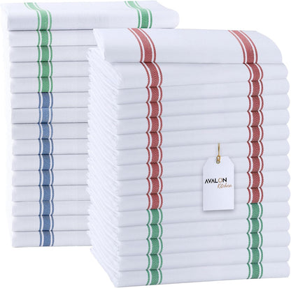 Dish Towels Set (Value Pack of 30) Size 15x25 Inch, 100% Cotton Soft & Absorbent Linen Kitchen Towels, Tea Towel, Reusable Cleaning Cloths for Household Cleaning (Multi)