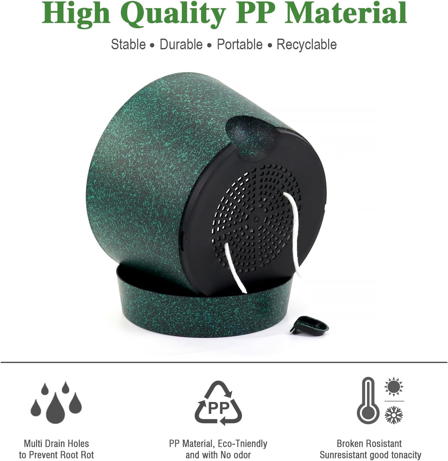 Self Watering Pots for Indoor Plants,12 inch Planters with Drainage Holes Plastic Flower Pots with Deep Reservoir, Black with Green Speckles