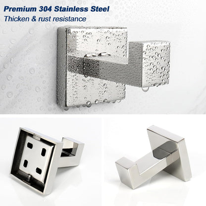 NearMoon Bath Towel Hooks -SUS304 Stainless Steel Square Clothes Robe Hooks Hanger, Heavy Duty Coat Hooks for Bathroom Livingroom Hotel Kitchen Garage, Wall Mounted - 3 Pack (Chrome Finish)