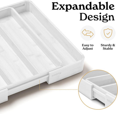 SMIRLY Silverware Drawer Organizer – Bamboo Kitchen Drawer Organizer, Adjustable Utensil Holder and Cutlery Tray, Drawer Dividers for Flatware and Kitchen Utensils