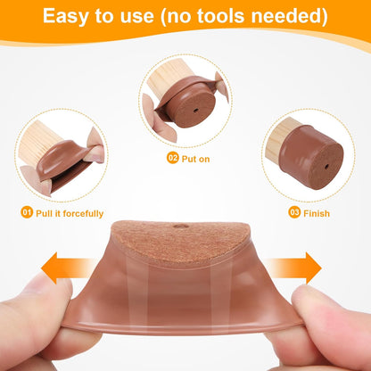 CHUNZEXI 32 Pack Chair Leg Floor Protectors for Hardwood Floors, Silicone Felt Covers Pads Caps, Protect Wood Furniture Feet Floors Noise Reduce and Scratch (Universal Small & Brown)