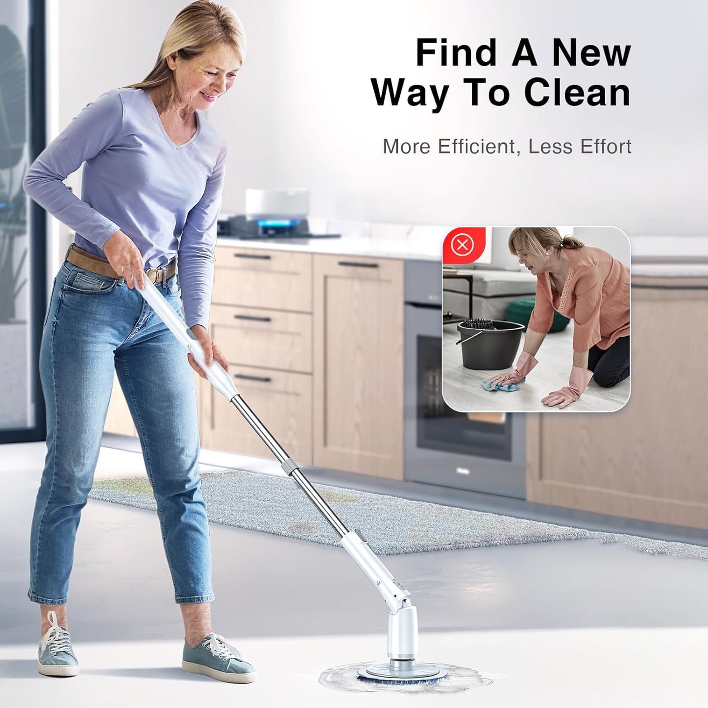 LABIGO Electric Spin Scrubber LA3 Pro, Cordless Bathroom Scrubber with 5 Replacement Head, 3 Adjustable Angle, Household Power Cleaning Brush with Extension Arm for Bathtub Window Car Grout Tile Floor