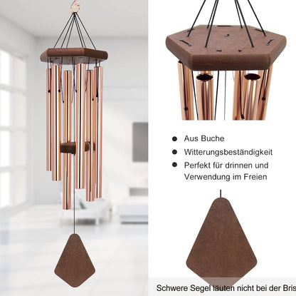 Memorial Wind Chimes for Outside, Wind Chime Outdoor Deep Tone, Sympathy Wind-Chime Personalized with 6 Tuned Tubes, Elegant Chime for Garden Patio Balcony and Home Gold