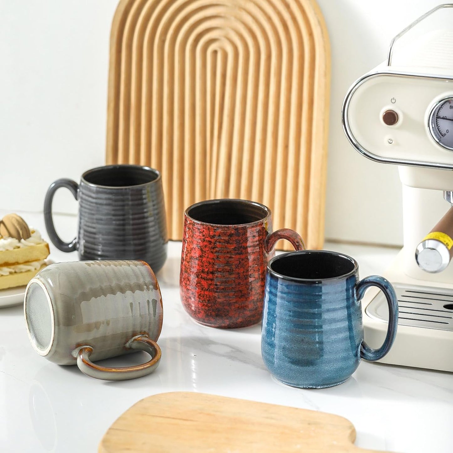 Hasense Coffee Mugs Set of 4, 12 Oz Stoneware Coffee Cups with Large Handle, Colorful Rustic Mug Set for Coffee, Tea, Coco, Latte, Dishwasher and Microwave Safe