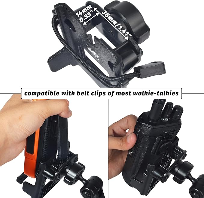TWAYRDIO Handheld Radio Holder, Belt Clip Hanger Mount for 17mm Ball Mounts, Compatible with Motorola Kenwood Midland Baofeng Yaesu HT Walkie Talkies Two Way Radios Scanners