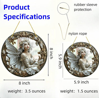 Flower Fairy Garden Decorations Angel Wing Christmas Halloween Deco Statue Art Elf Sculpture Hanging Craft for Outdoor Yard Courtyard Lawn Patio Window Acrylic Ornament Home Gift (D,S: 6*6 IN)