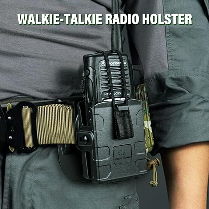 GUN & FLOWER Black Universal Radio Holster Compatible with Motorola APX6000, XTS5000, Kenwood TK-2000, Hytera丨Adjustable Paddle for Two-Way Walkie Talkies丨Hard Shell Protection