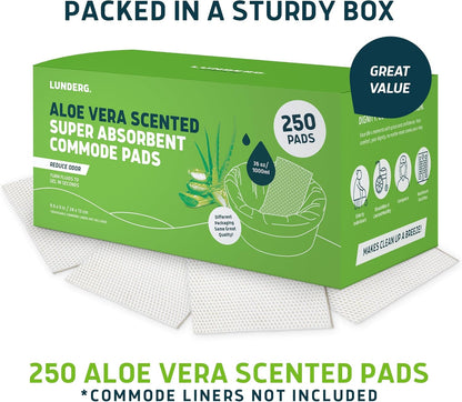 Lunderg Aloe Scented Super Absorbent Commode Pads - Medical Grade Value Pack 250 Count - for Disposable Bedside Commode Liners, Adult Chairs, Portable Buckets & Camping Toilet Bags - Light Scent