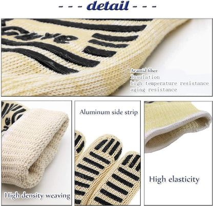 Oven Gloves, Heat Resistant 540 Degrees Grilling Gloves, Hot Surface Handler Non-Slip Silicone Oven Mitts with Fingers, BBQ Gloves for Cooking/Kitchen/Baking, Pack of 2