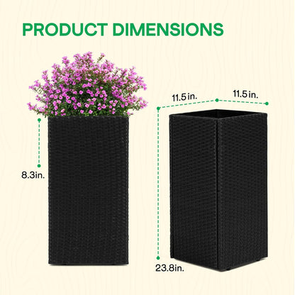 IDZO All-Weather Wicker Planters, Set of 2, 24 in Tall Wicker Planters, Self-Watering with Drainage, Durable PP Material, Raised Garden Bed Alternative, Indoor Outdoor Use, Modern Rattan Design