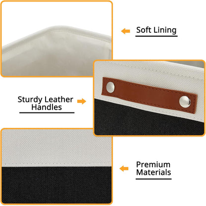 DULLEMELO Linen Closet Organizer and Storage Basket for Office, Bedroom, Cloth, Baskets for Organizing and Storage with handles for Shelves,Closet,Gift,Toys(White&Black)